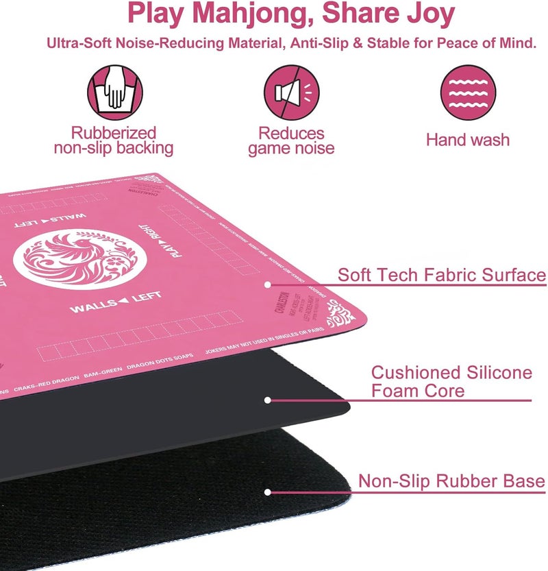 Maxsolve Store Mahjong Mat, 31.5" x 31.5" Neoprene Mahjong Table Mat with Rules, Anti Slip & Noise Reduction Gaming Mat for Poker, Card, Dominoes, Board & Tile Games, Mahjong Gift with Carrying Bag - Pink - Image 5